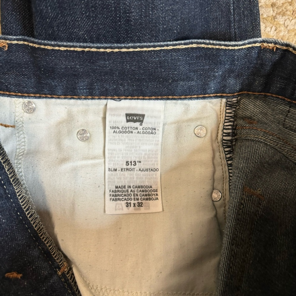 Levis 513 Slim Straight Dark Wash American Stretch Denim Jeans Size 31x32 - Picture 4 of 11